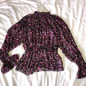 Zara floral high neck blouse.